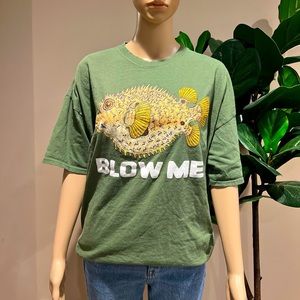 Blow Me Puffer Fish Graphic Gilden Tee Shirt Size 2XL